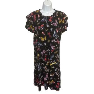 Old Navy Womens Large Butterfly Novelty Black Midi Dress Lightweight Colorful